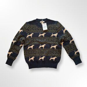 Boys Crewcuts Classic Dog Motif Sweater. Navy blue background w/off-white dogs